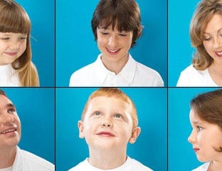 Photo of family in the style of the "Brady Bunch"